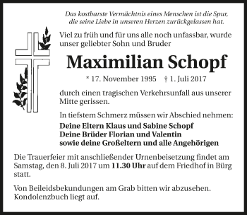 Traueranzeige von Maximilian Schopf 