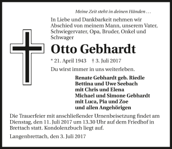 Traueranzeige von Otto Gebhardt 