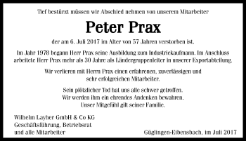 Traueranzeige von Peter Prax 