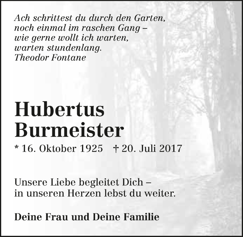  Traueranzeige für Hubertus Burmeister vom 26.07.2017 aus 