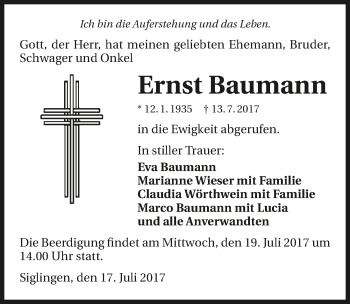 Traueranzeige von Ernst Baumann 