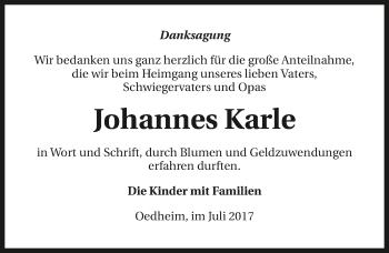 Traueranzeige von Johannes Karle 
