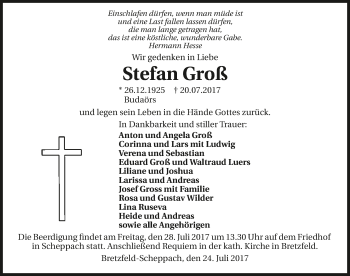 Traueranzeige von Stefan Groß 