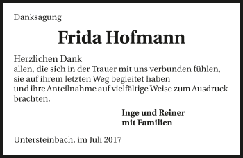 Traueranzeige von Frida Hofmann 