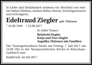 Traueranzeige von Edeltraud Ziegler 