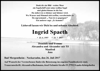 Traueranzeige von Ingrid Spaeth 