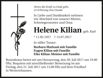 Traueranzeige von Helene Kilian 