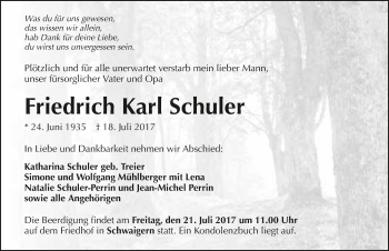 Traueranzeige von Friedrich-Karl Schuler 