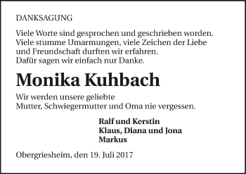 Traueranzeige von Monika Kuhbach 