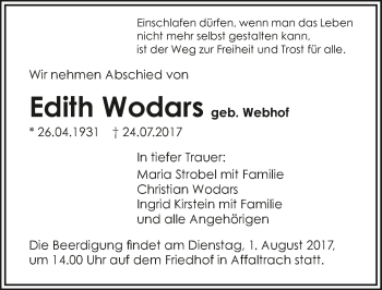Traueranzeige von Edith Wodars 