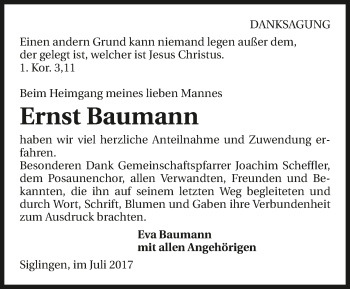 Traueranzeige von Ernst Baumann 