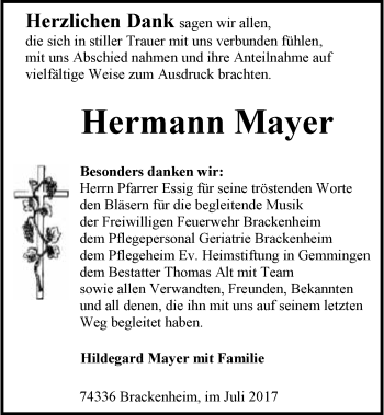 Traueranzeige von Hermann Mayer 