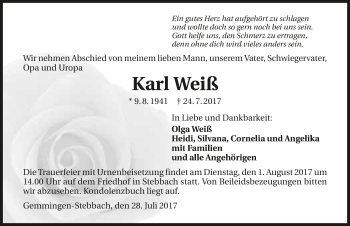 Traueranzeige von Karl Weiß 