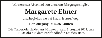 Traueranzeige von Margarete Ebner 