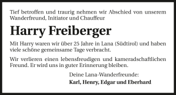 Traueranzeige von Harry Freiberger 