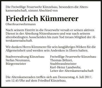 Traueranzeige von Friedrich Kümmerer 