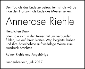 Traueranzeige von Annerose Riehle 