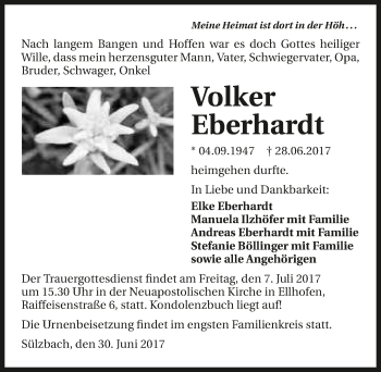 Traueranzeige von Volker Eberhardt 