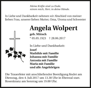 Traueranzeige von Angela Wolpert 
