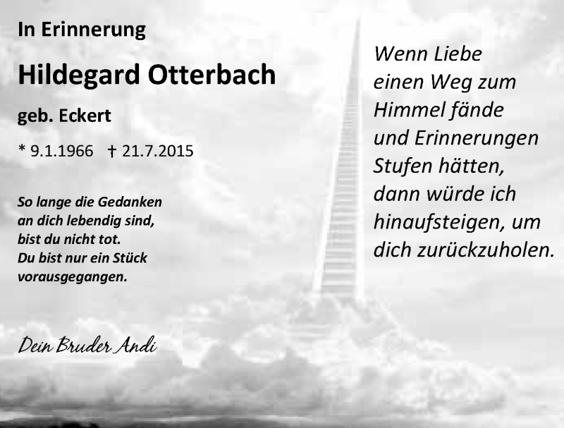  Traueranzeige für Hildegard Otterbach vom 21.07.2017 aus 