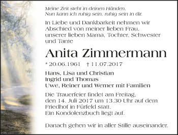 Traueranzeige von Anita Zimmermann 
