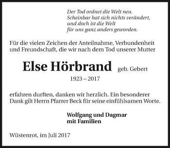 Traueranzeige von Else Hörbrand 