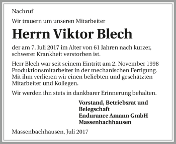 Traueranzeige von Viktor Blech 
