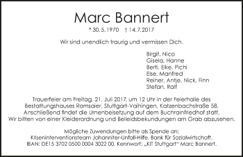 Traueranzeige von Marc Bannert 