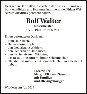Traueranzeige von Rolf Walter 