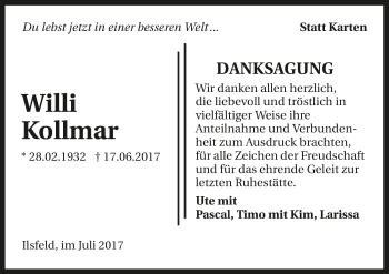 Traueranzeige von Willi Kollmar 