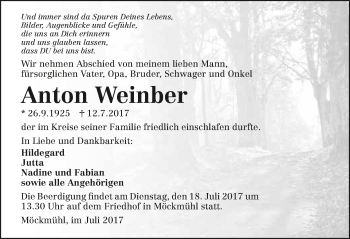 Traueranzeige von Anton Weinber 