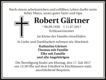 Traueranzeige von Robert Gärtner 