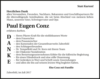 Traueranzeige von Paul Eugen Conz 