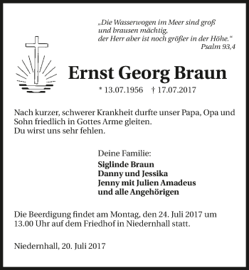 Traueranzeige von Ernst Georg Braun 
