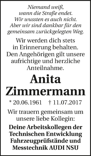 Traueranzeige von Anita Zimmermann 
