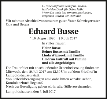 Traueranzeige von Eduard Busse 