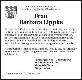 Traueranzeige von Barbara Lippke 