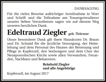 Traueranzeige von Edeltraud Ziegler 