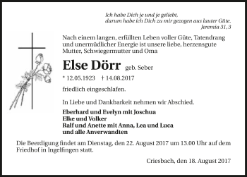 Traueranzeige von Else Dörr 