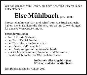 Traueranzeige von Else Mühlbach