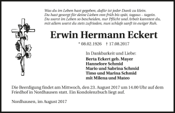 Traueranzeige von Erwin Hermann Eckert 