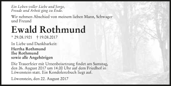 Traueranzeige von Ewald Rothmund 