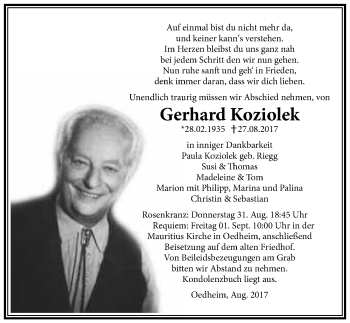 Traueranzeige von Gerhard Koziolek 