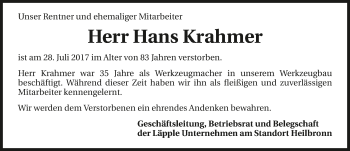 Traueranzeige von Hans Krahmer 
