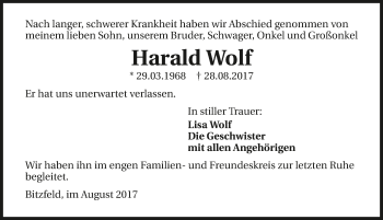 Traueranzeige von Harald Wolf 