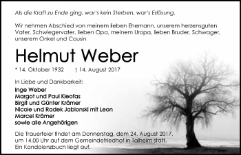 Traueranzeige von Helmut Weber 