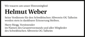 Traueranzeige von Helmut Weber 