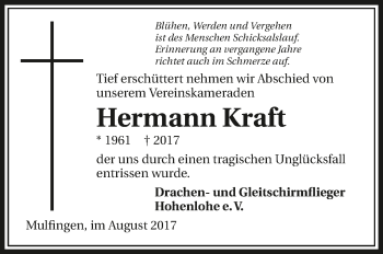 Traueranzeige von Hermann Kraft 