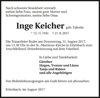 Traueranzeige von Inge Keicher 
