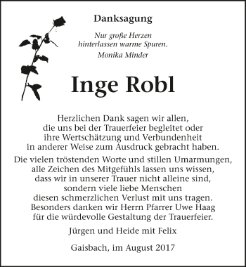 Traueranzeige von Inge Robl 